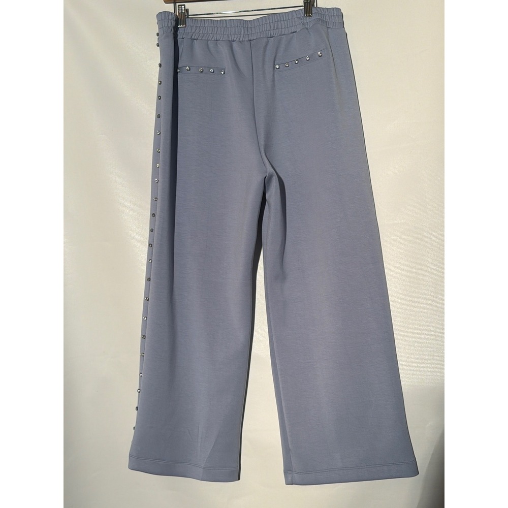Boston Proper Soft Wide Leg Pants w/ Studded, Blue Crystal Rhinestone Size 10 - Picture 2 of 6